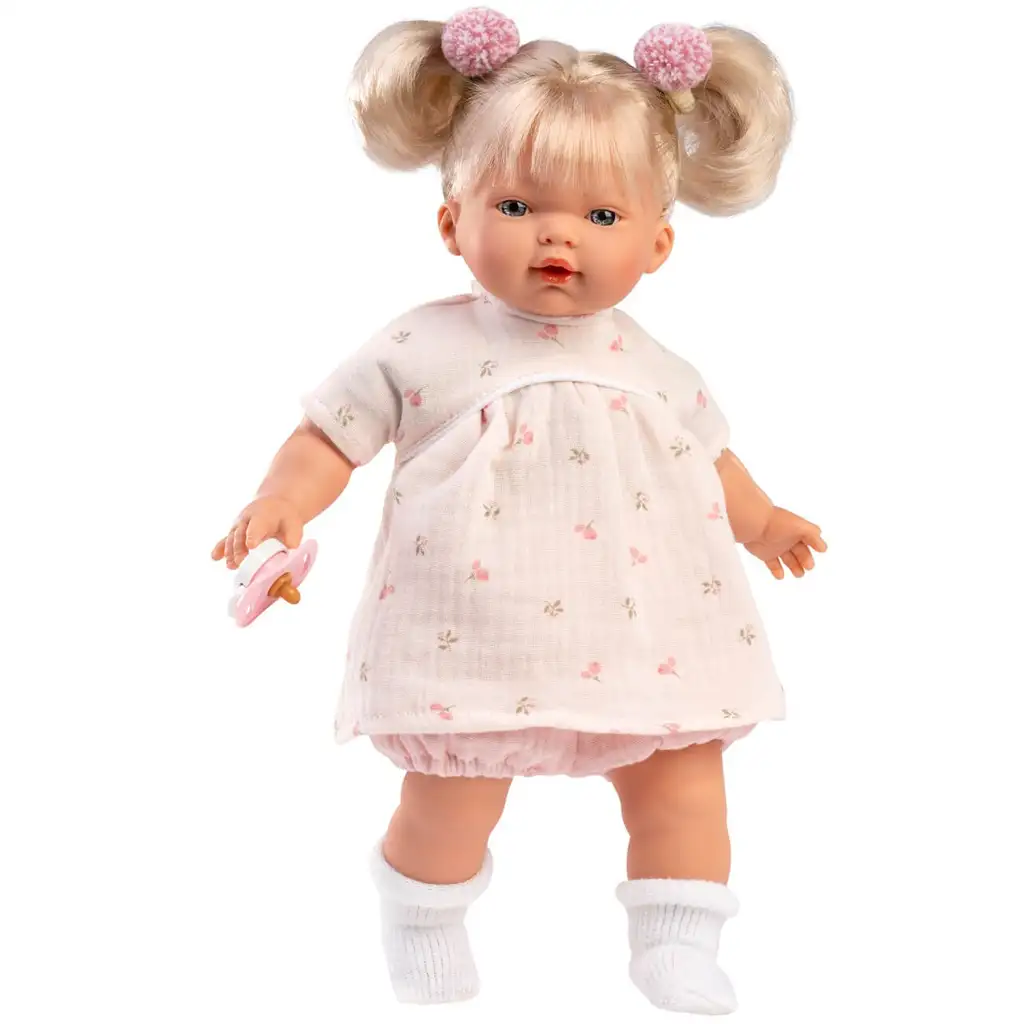 imagen de Llorens: Roberta muñeca llorona de 33 cm con chupete en vestido floral 1