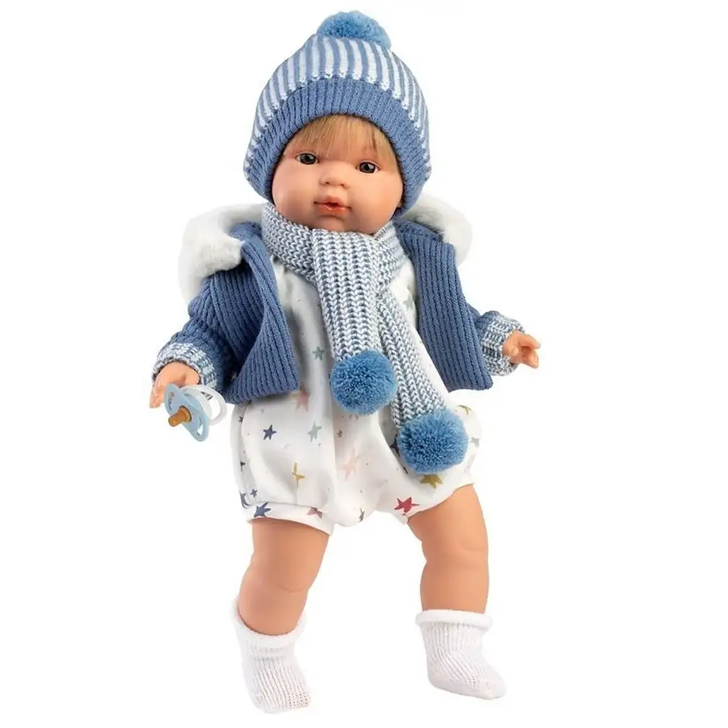 imagen de Llorens: Sasha muñeca llorona de 38 cm con chupete en abrigo azul y bufanda con pompón 1