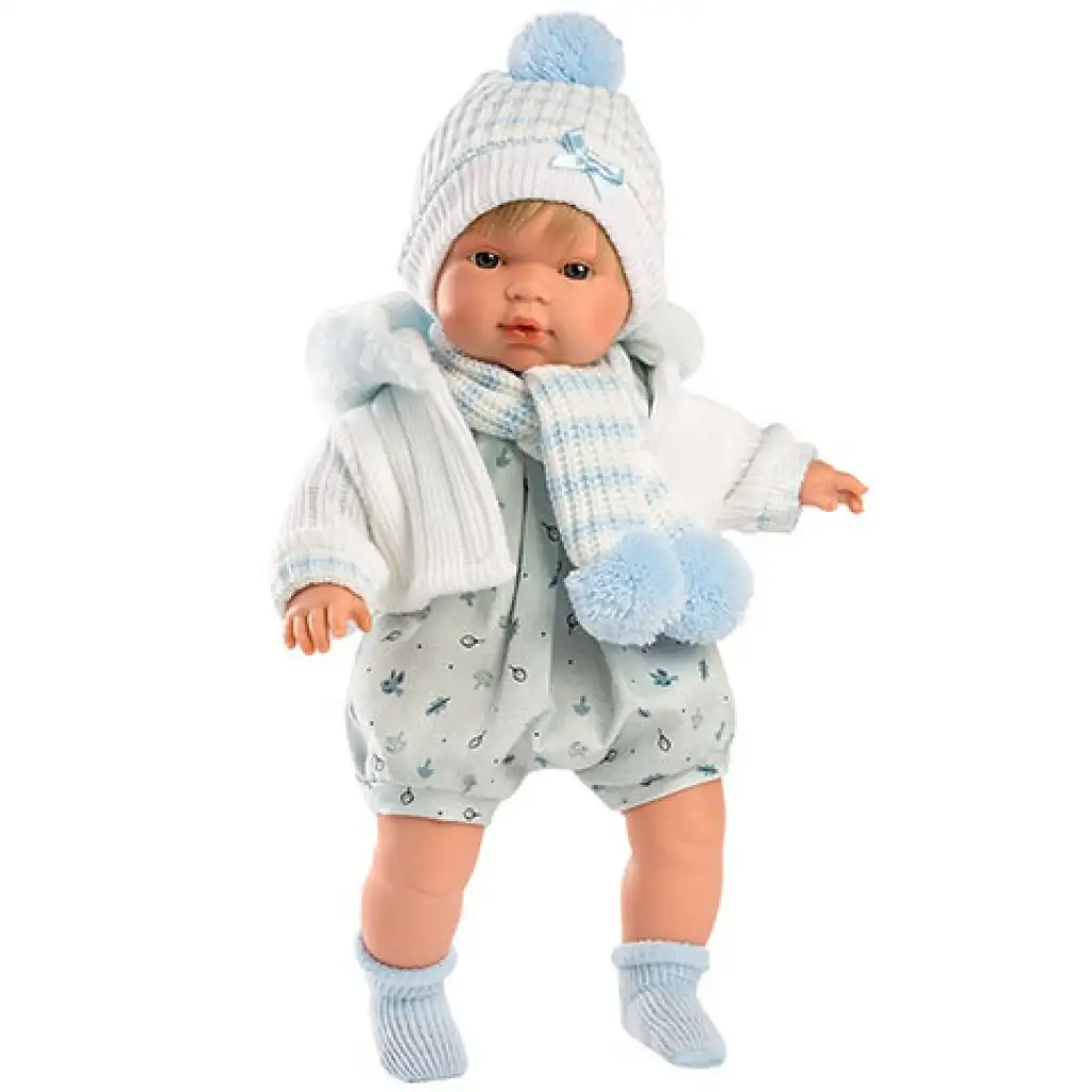 imagen de Llorens: Sasha muñeca llorona de 38cm en gorro blanco y azul 1