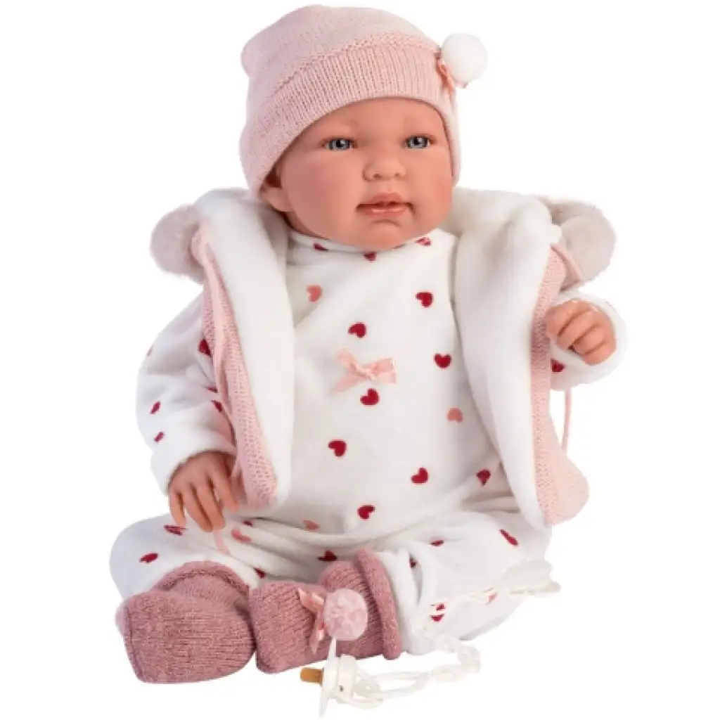 imagen de Llorens: Tina muñeca llorona de 44cm con chaleco rosa con capucha 5