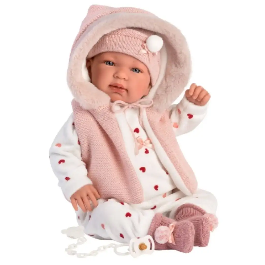 imagen de Llorens: Tina muñeca llorona de 44cm con chaleco rosa con capucha 1