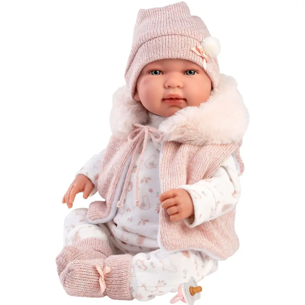 imagen de Llorens: Tina muñeca recién nacida de 44 cm con chaleco con capucha rosa 2