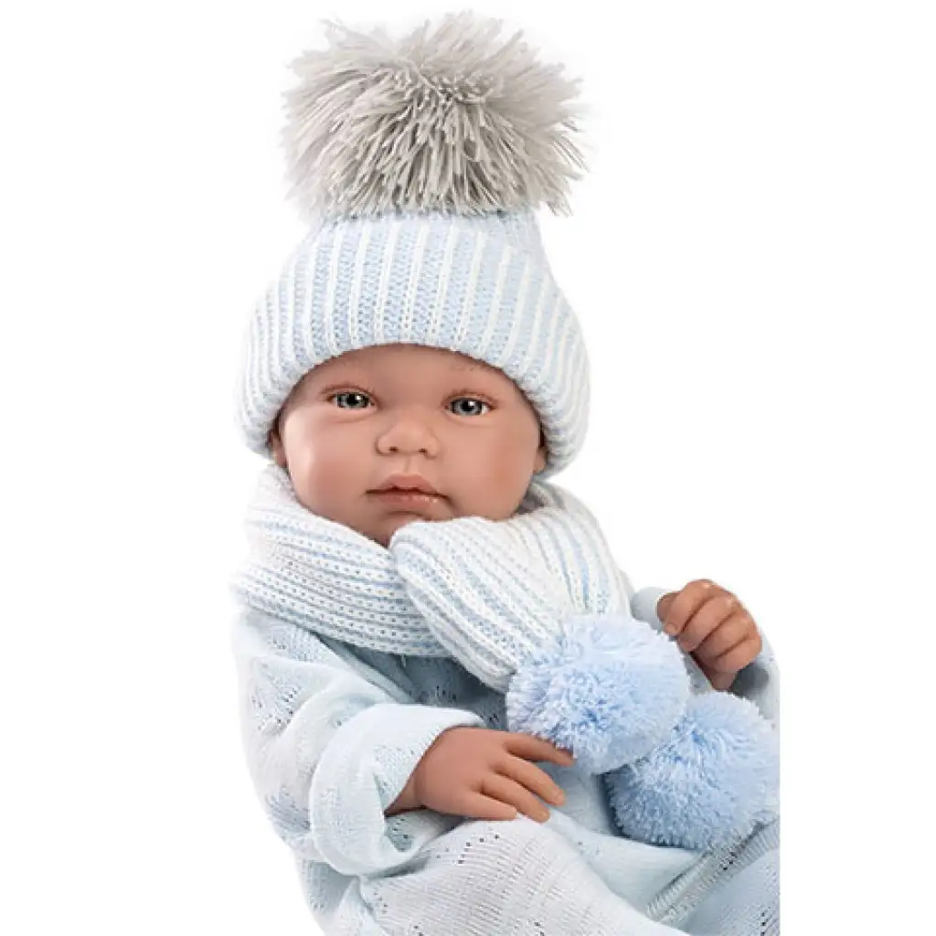 imagen de Llorens: Tino muñeco de bebé recién nacido de 43 cm niño con manta azul, chupete y 3 prendas diferentes 4