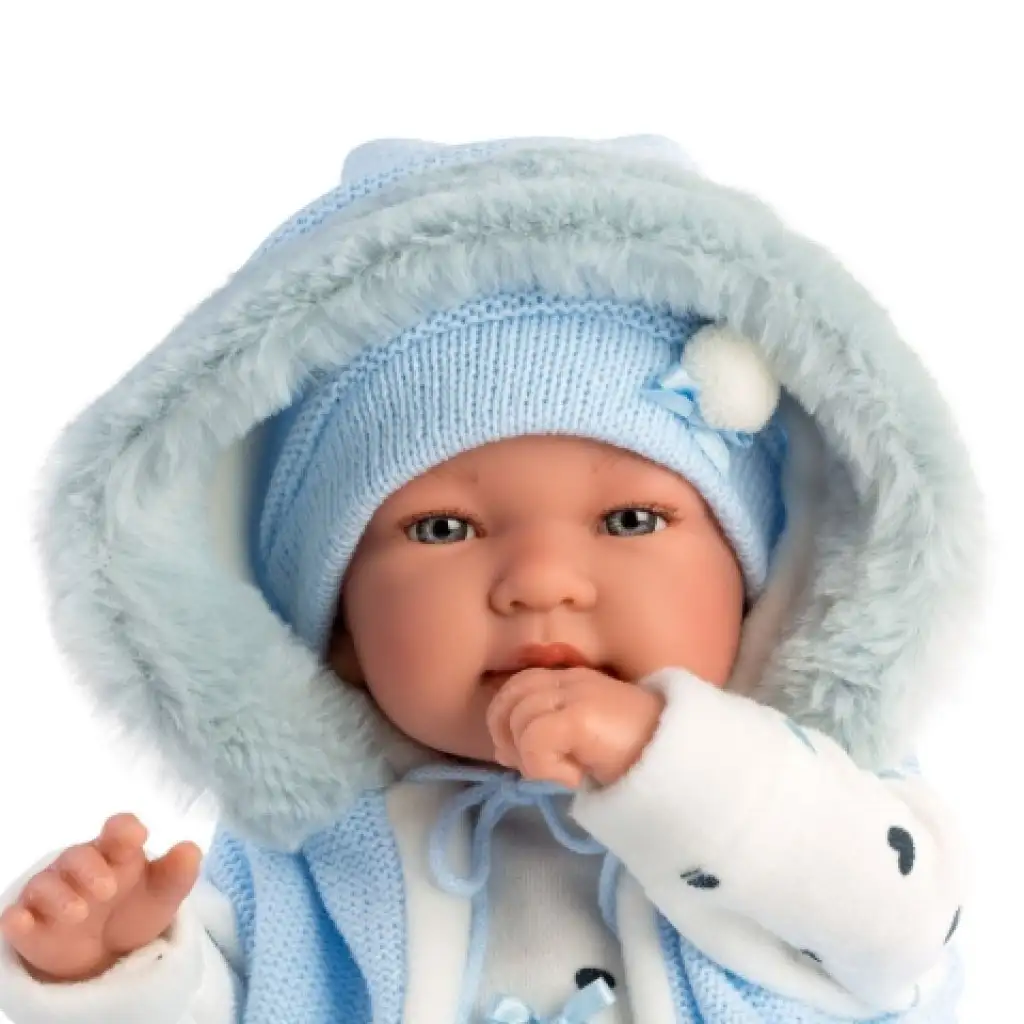 imagen de Llorens: Tino muñeco llorón de 44cm con chaleco azul con capucha 4
