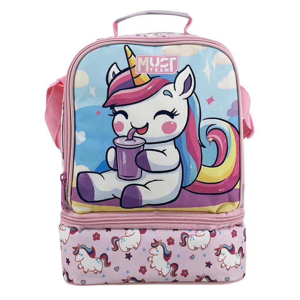 imagen de Luna: Bolsa de almuerzo térmica de 2 compartimentos con diseño de unicornio 22x16x28 cm 1