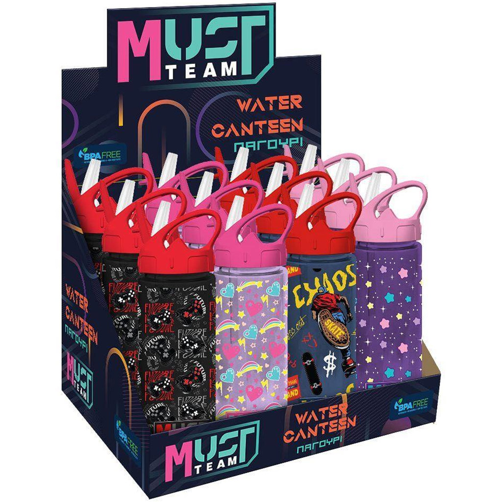 imagen de Luna: Botella de plástico con diseño de Must Team y pajita en varias versiones 500ml 1ud 1