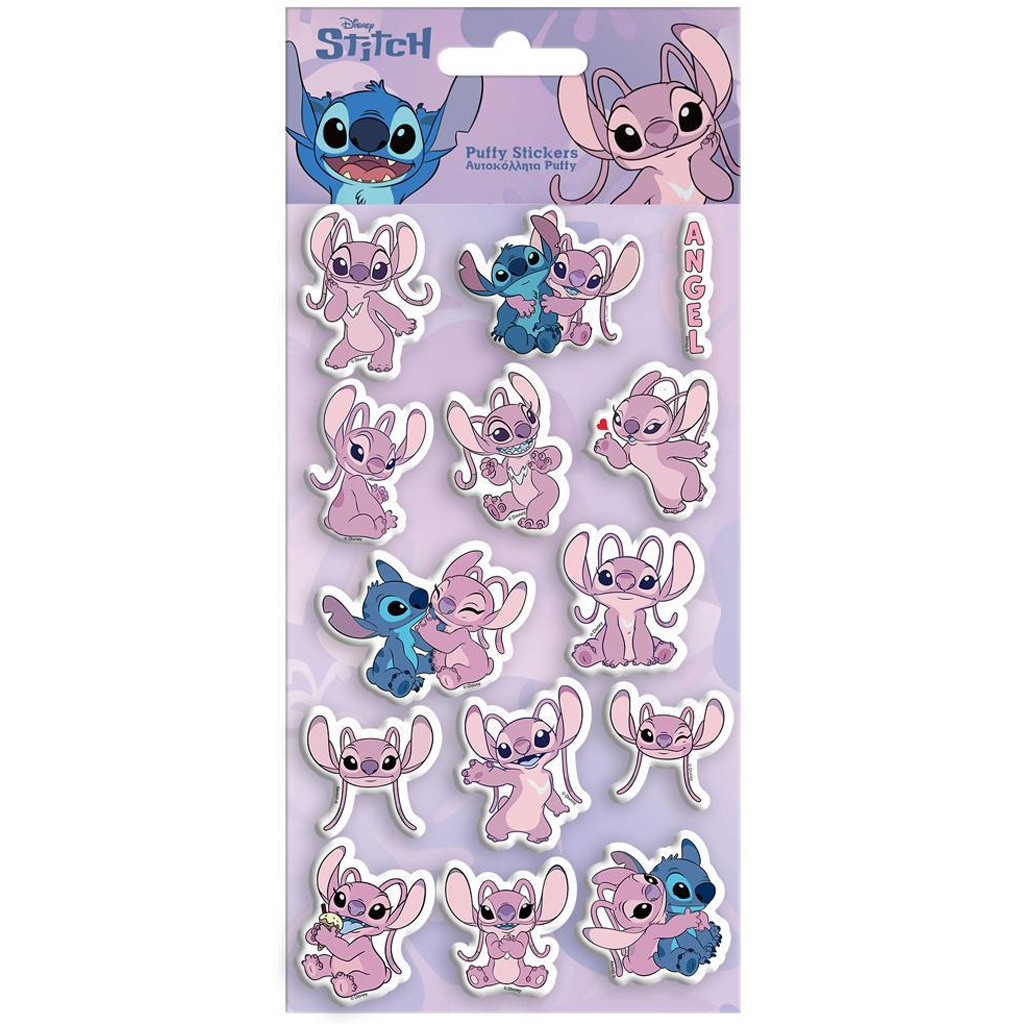 imagen de Luna: Disney Stitch y Angel set de pegatinas 3D en relieve en hoja de 10x22cm 1