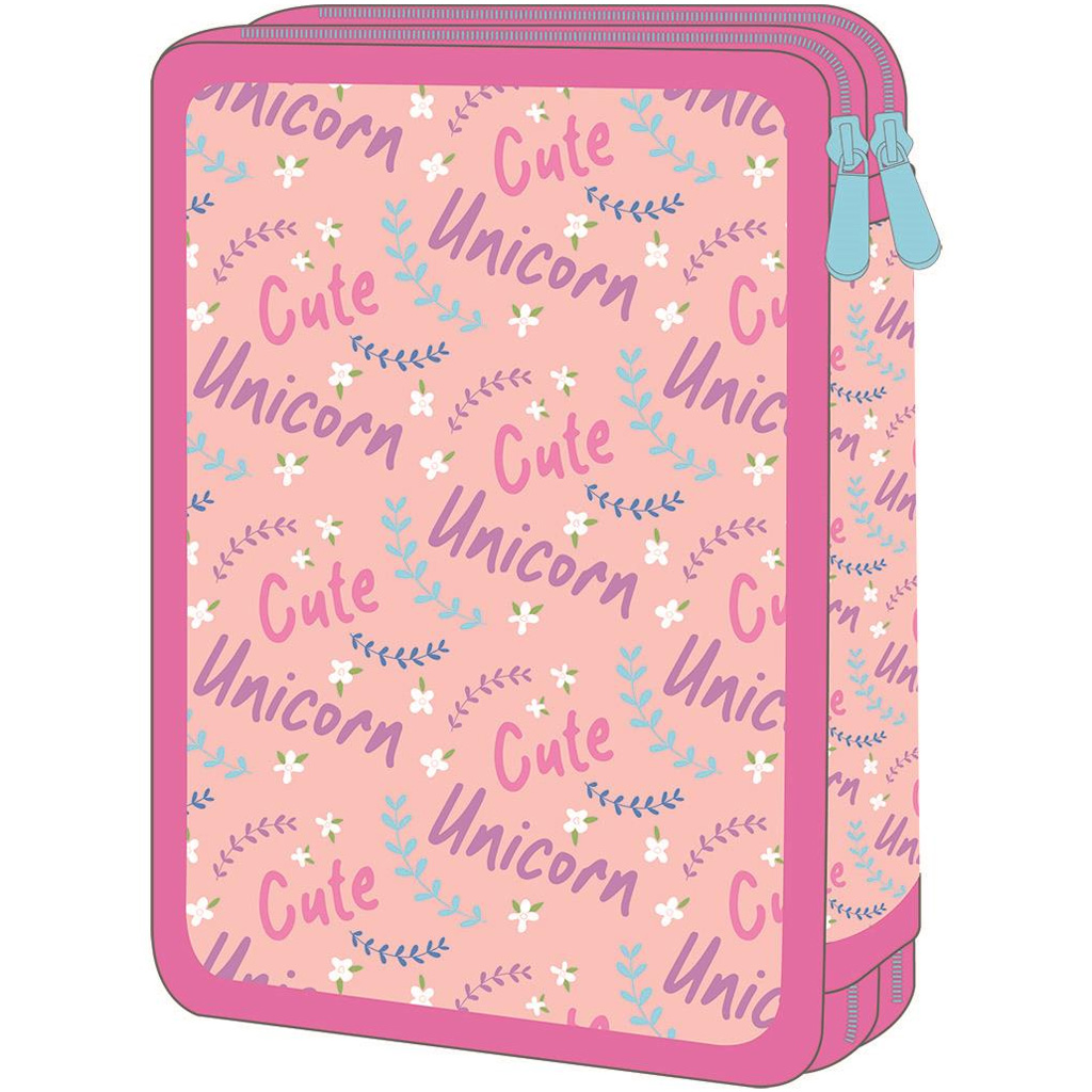 imagen de Luna: Estuche de lápices relleno de unicornio rosa de 2 niveles 15x5x21 cm 2