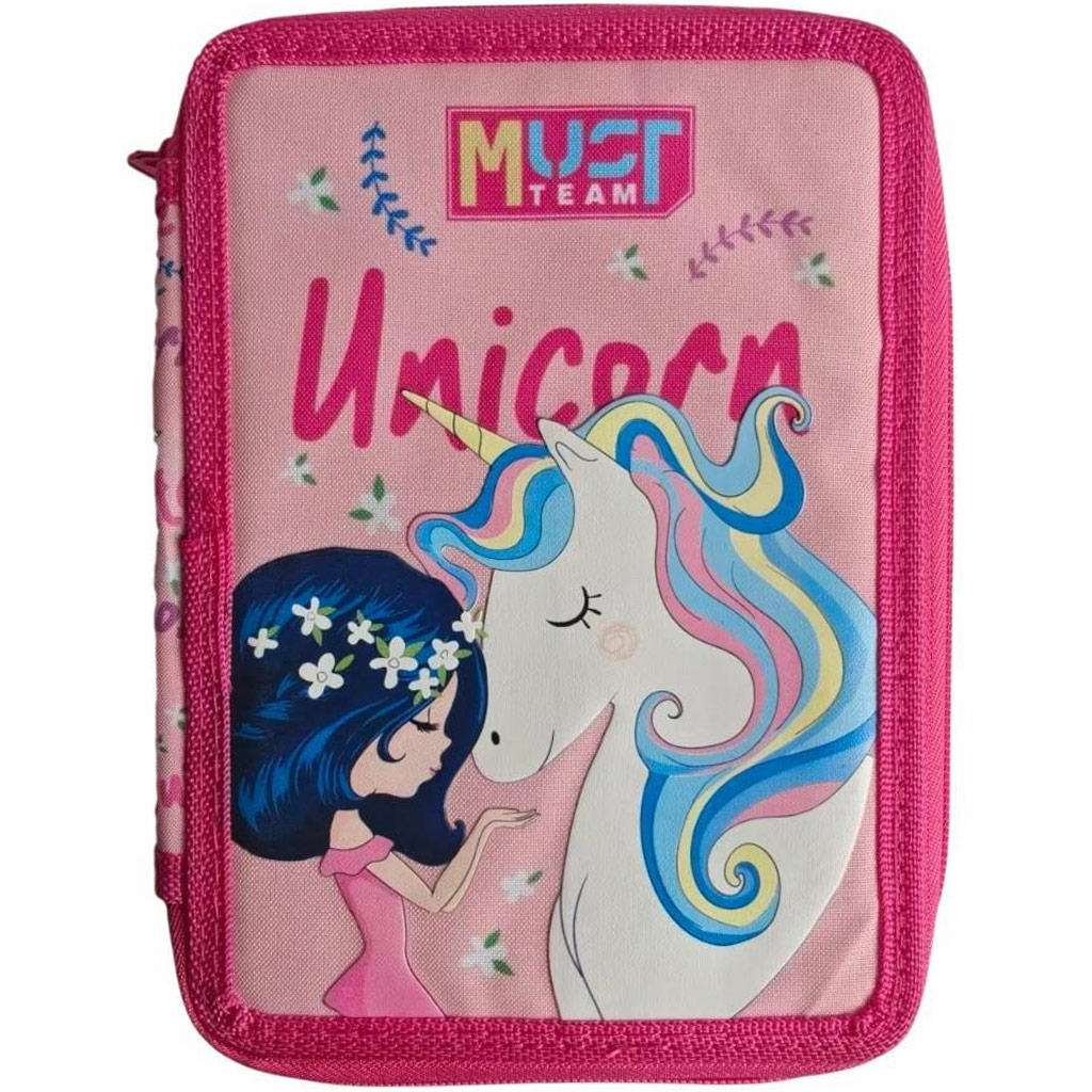 imagen de Luna: Estuche de lápices relleno de unicornio rosa de 2 niveles 15x5x21 cm 1