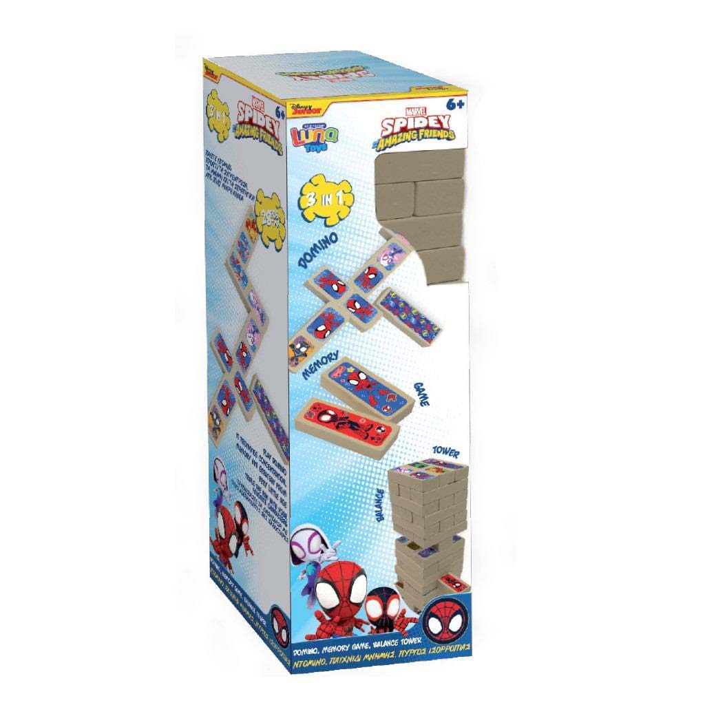 imagen de Luna: Juego de mesa Marvel Spidey 3 en 1 - Jenga, Dominó y Juego de Memoria 1