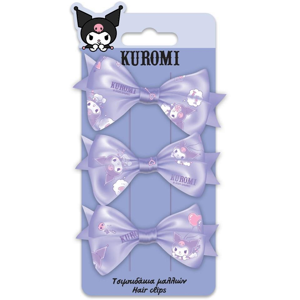 imagen de Luna: Kuromi set de 3 horquillas con moño 1