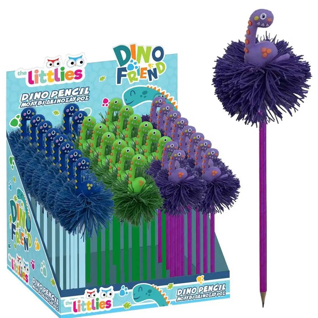 imagen de Luna: Lápiz con pom-pom de dinosaurios en varios colores 1ud 1