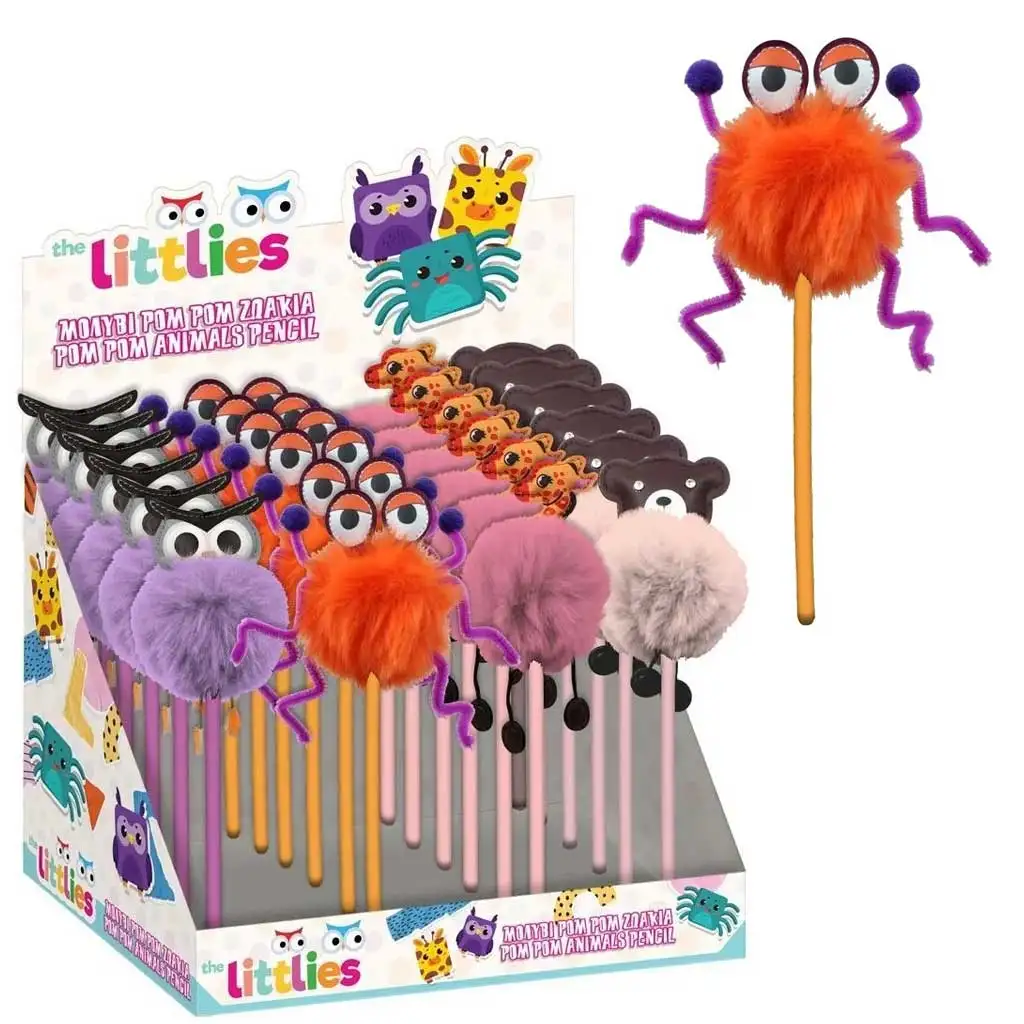 imagen de Luna: Lápiz de grafito con pompones de animales en cuatro versiones 1ud 1