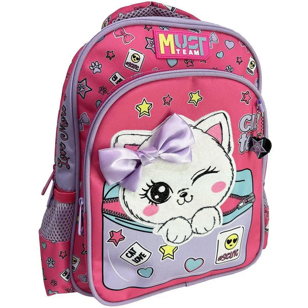 imagen de Luna: Mochila de jardín de infantes Must Team con gato con lazo redondeado de 2 compartimentos 27x10x31cm 1