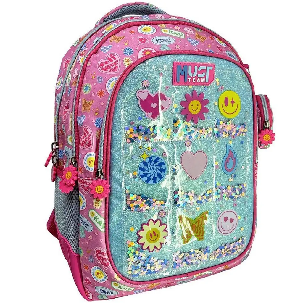 imagen de Luna: Mochila escolar de 3 compartimentos de Must Team good vibes smiley con forma redondeada 32x18x43cm 1