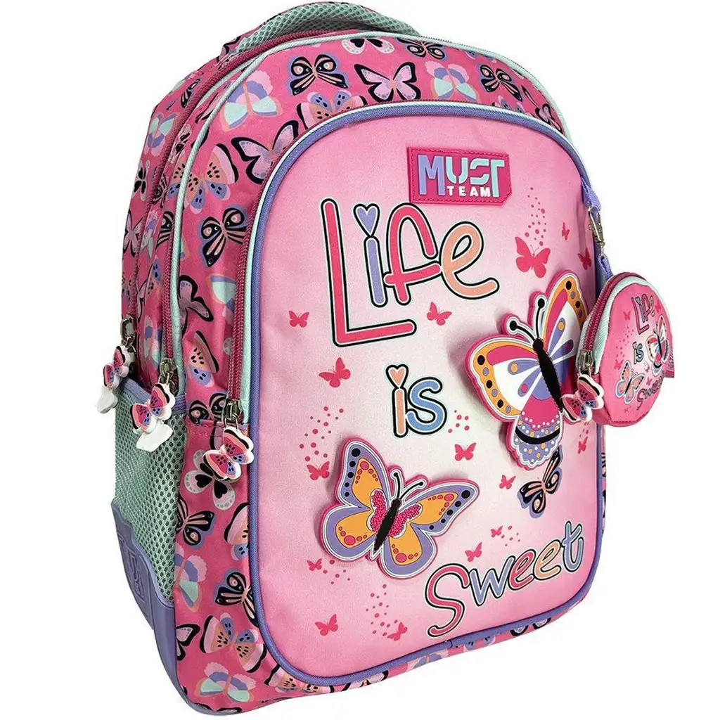 imagen de Luna: Mochila escolar Must Team con mariposas redondeada de 3 compartimentos, mochila 32x18x43cm 1