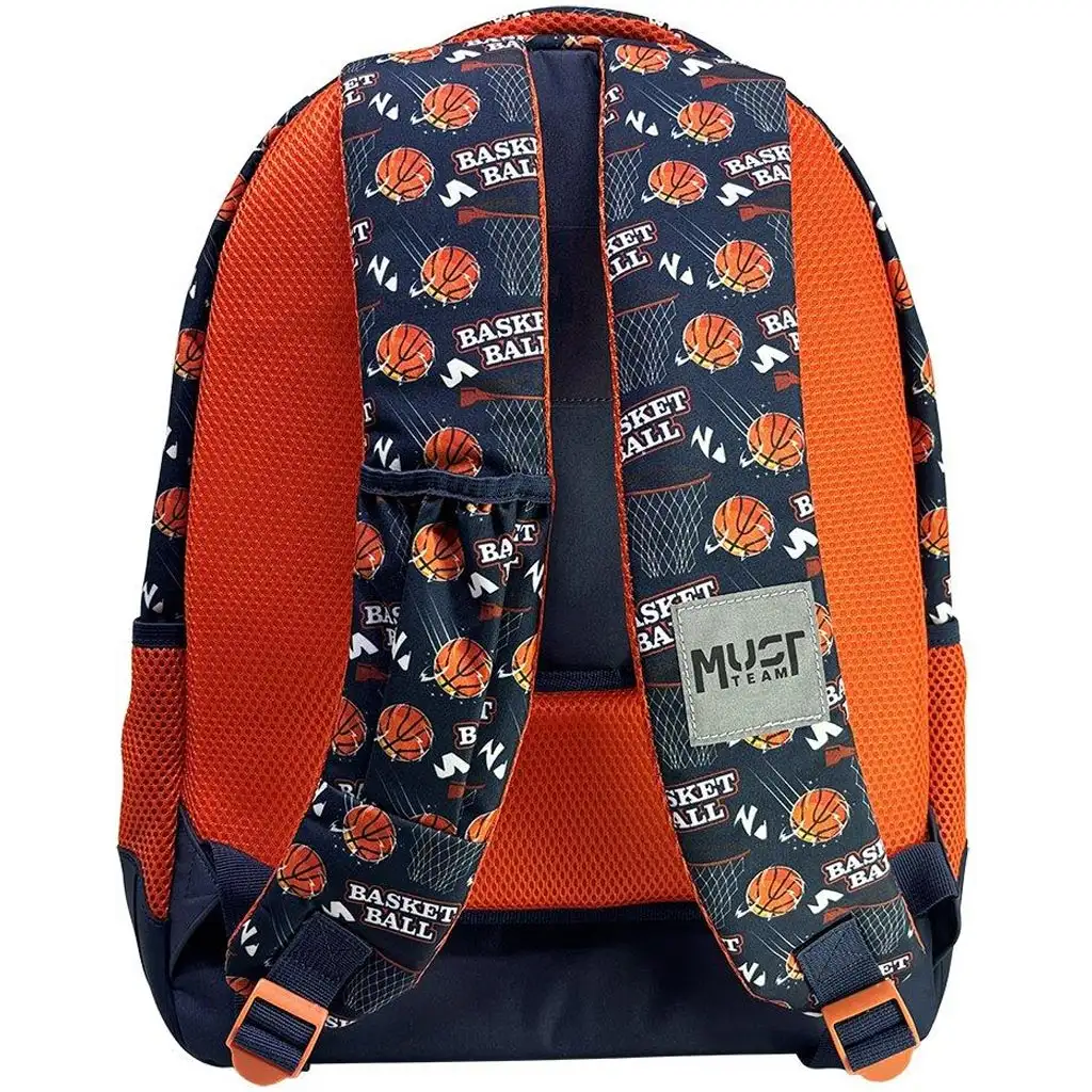 imagen de Luna: Mochila escolar naranja con estampado de baloncesto de Must Team - azul redondeada 3 compartimentos 32x18x43cm 2