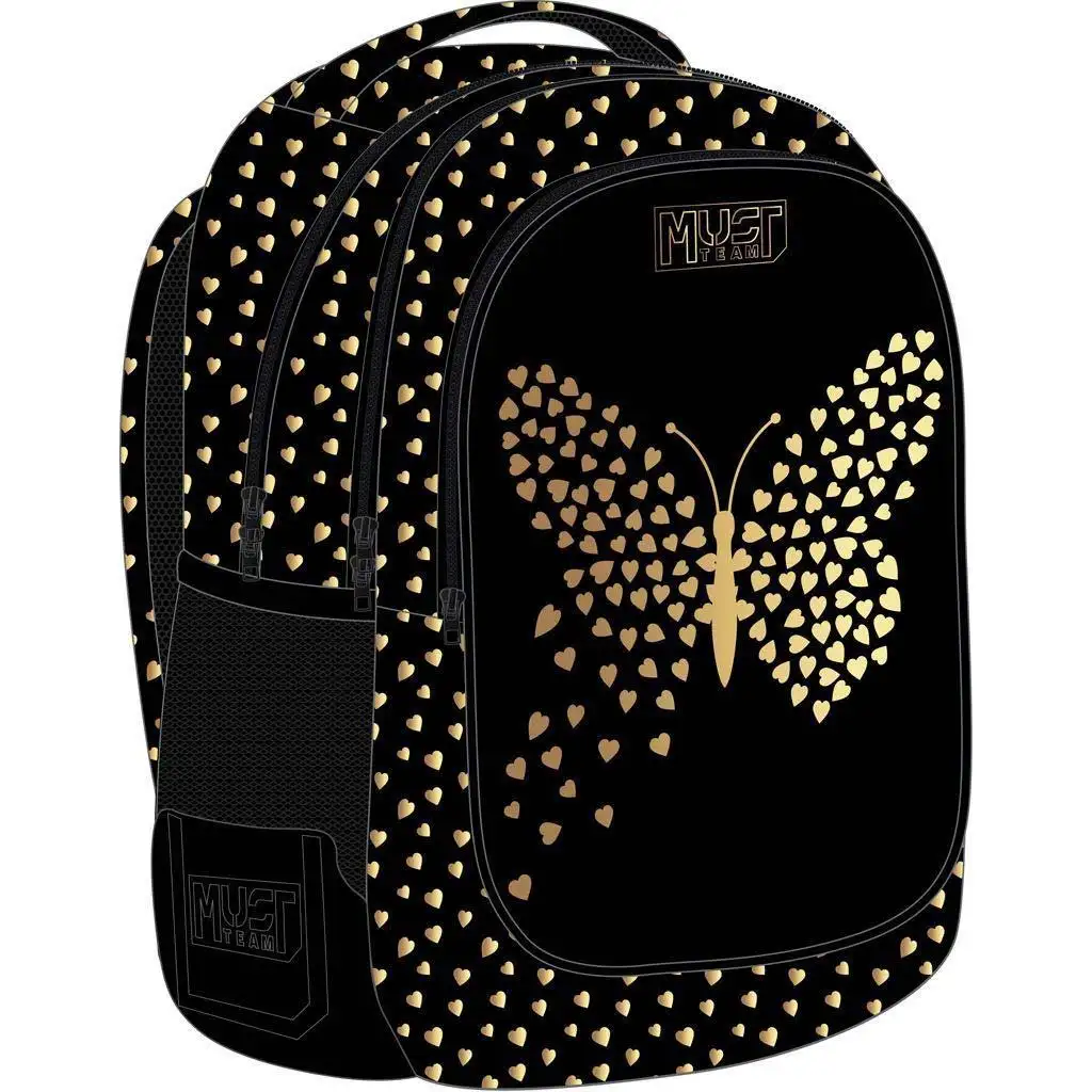 imagen de Luna: Mochila escolar negra con mariposas, mochila de 3 compartimentos 32x18x43cm 1