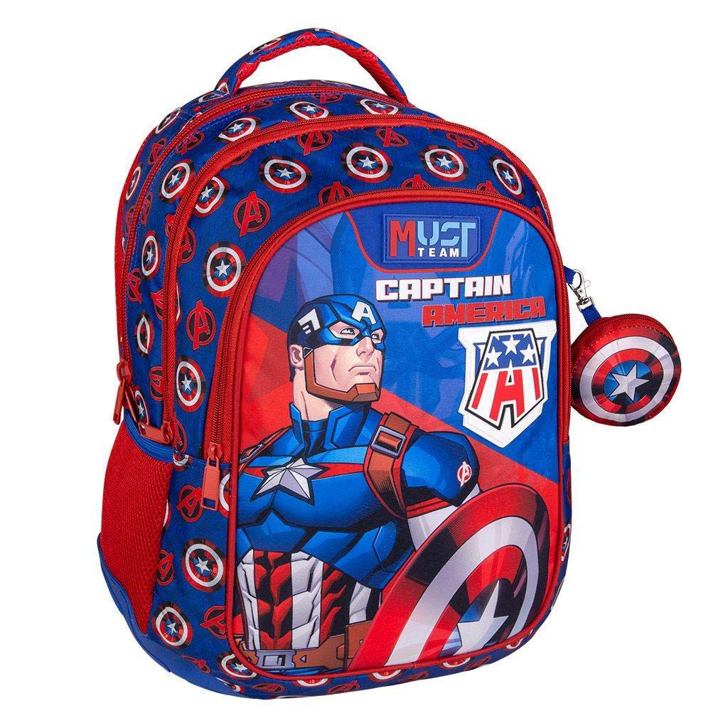 imagen de Luna: Mochila escolar redondeada de 3 compartimentos del Capitán América, mochila 32x18x43cm 1