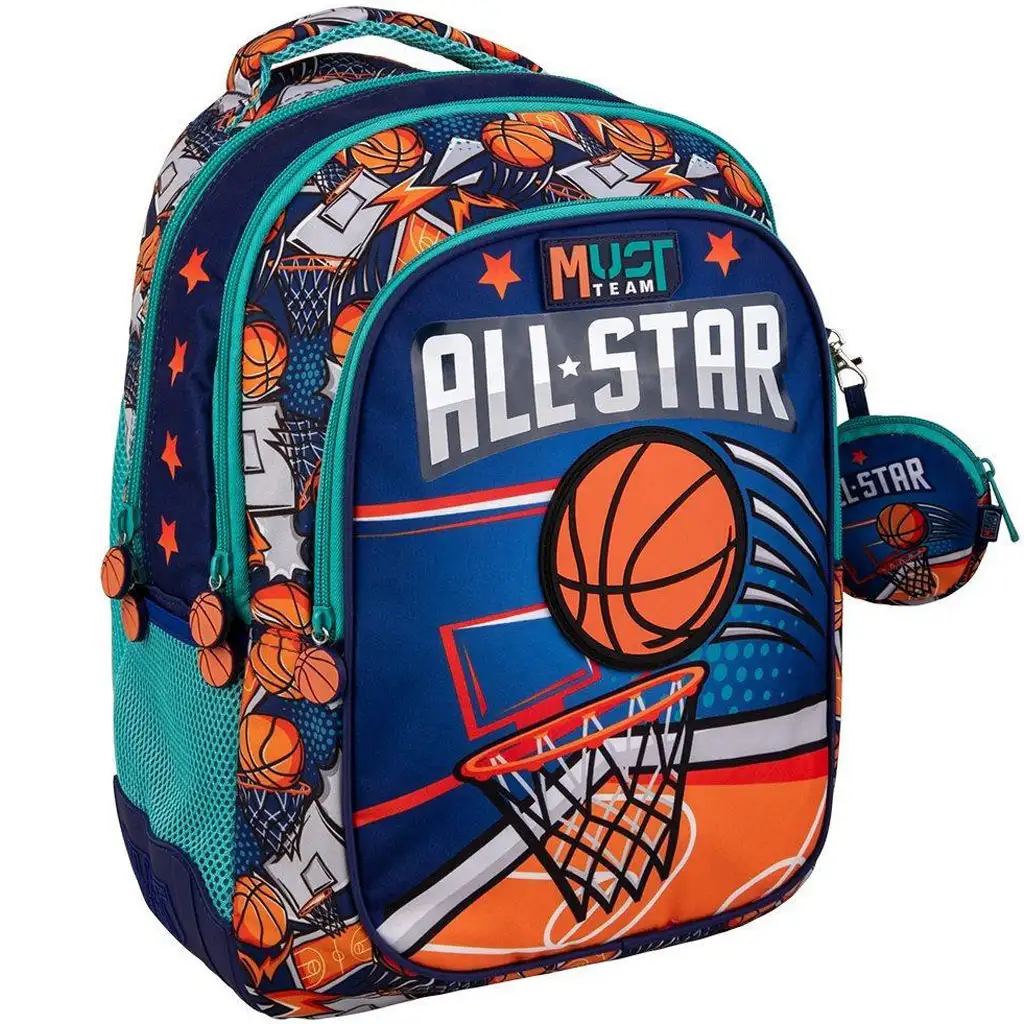 imagen de Luna: Mochila escolar redondeada Must Team de baloncesto con 3 compartimentos, mochila 32x18x43cm 1