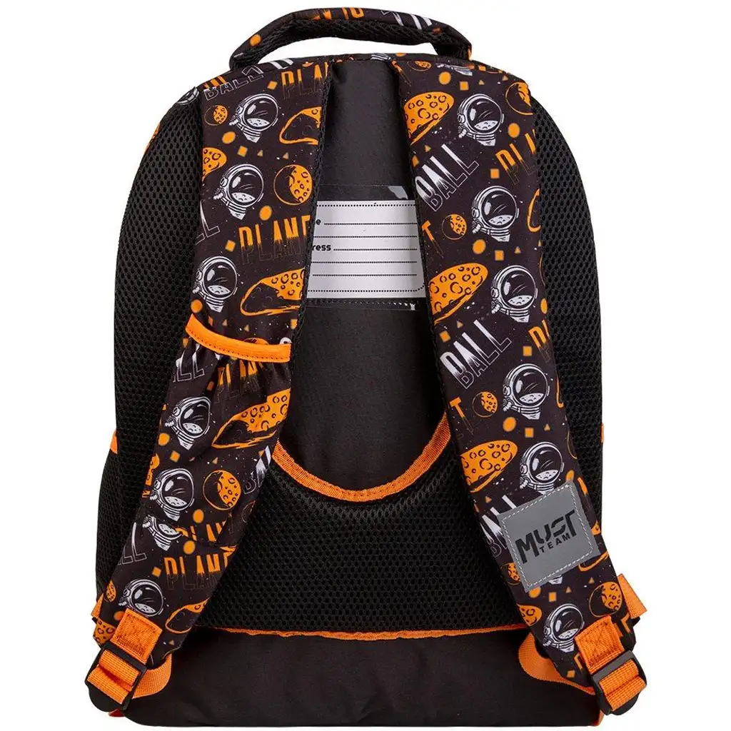 imagen de Luna: Must Team Astronauta negro-naranja redondeado mochila escolar de 3 compartimentos, mochila 32x18x43cm 2