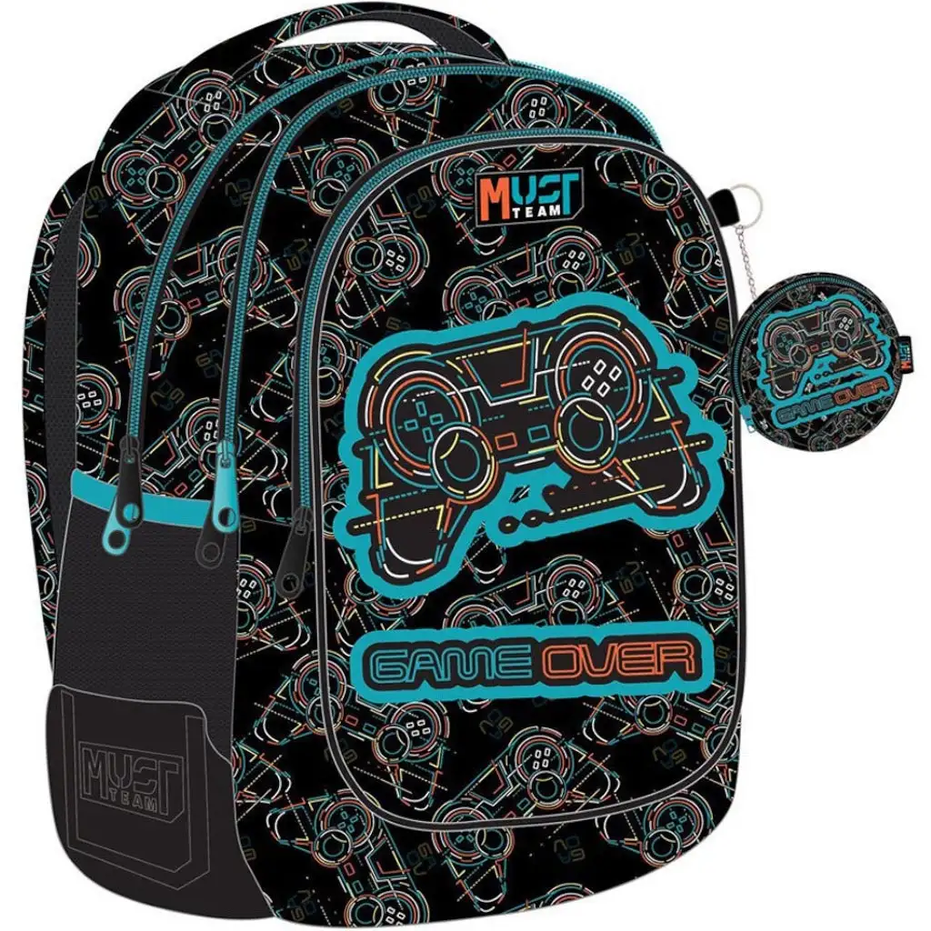 imagen de Luna: Must Team Game on mochila escolar redondeada de 3 compartimentos con diseño de balón de fútbol, mochila 32x18x43cm 1