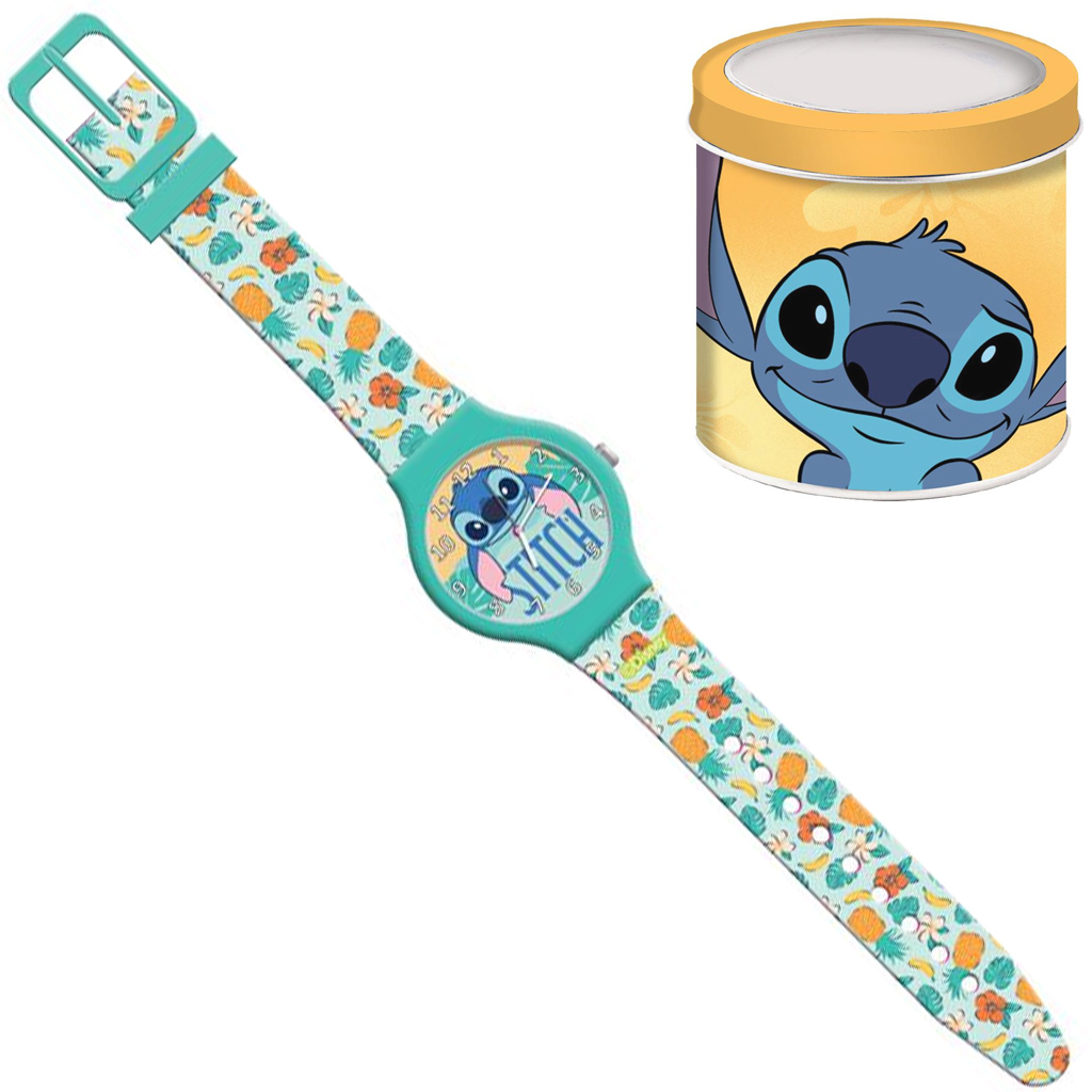imagen de Luna: Reloj analógico con diseño de Disney Stitch en caja de metal 1