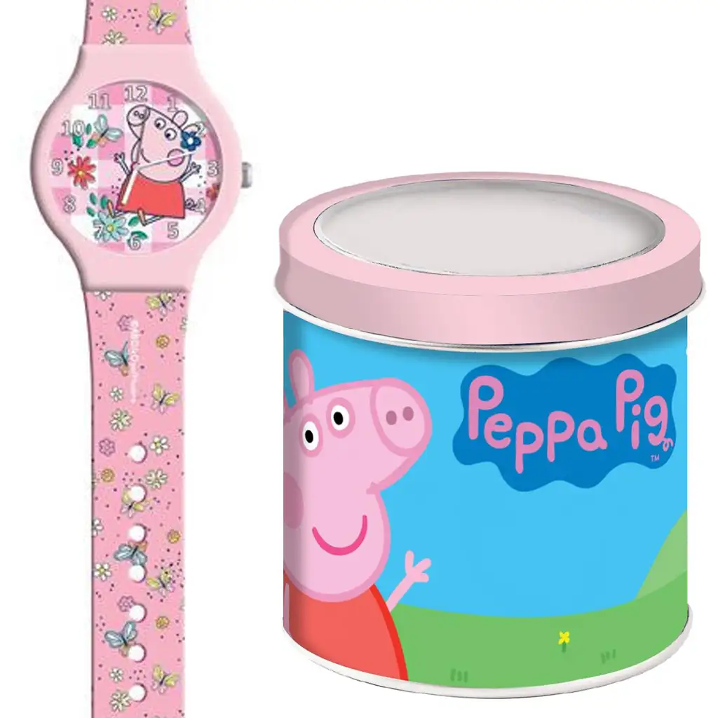 imagen de Luna: Reloj analógico rosa de Peppa cerdita en caja de metal 1