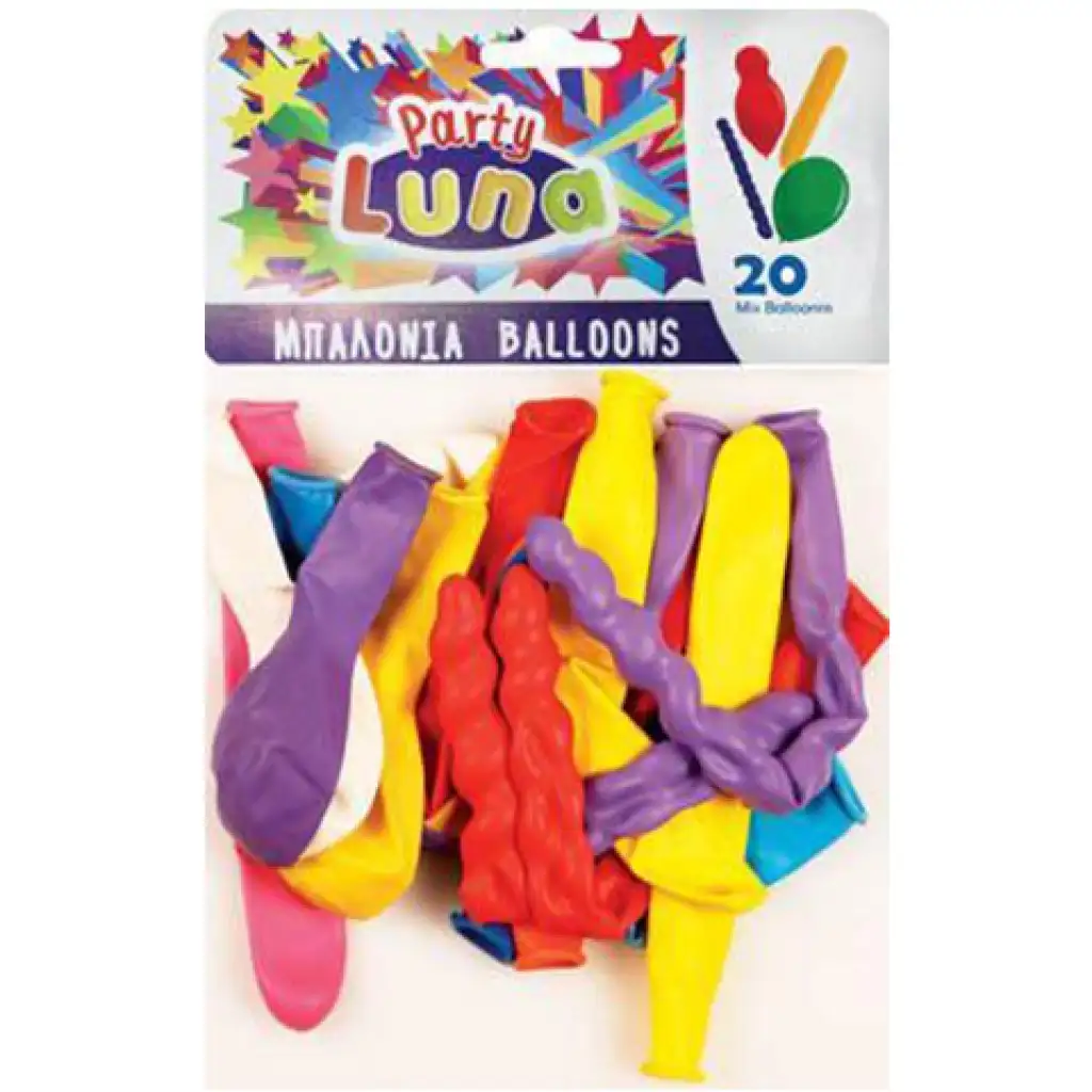 imagen de Luna: Set de 20 globos de colores en diferentes formas 1