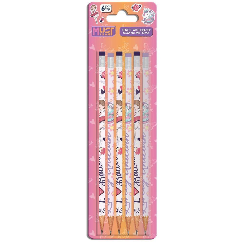 imagen de Luna: Set de lápices de grafito con goma para niñas de 6 piezas 1