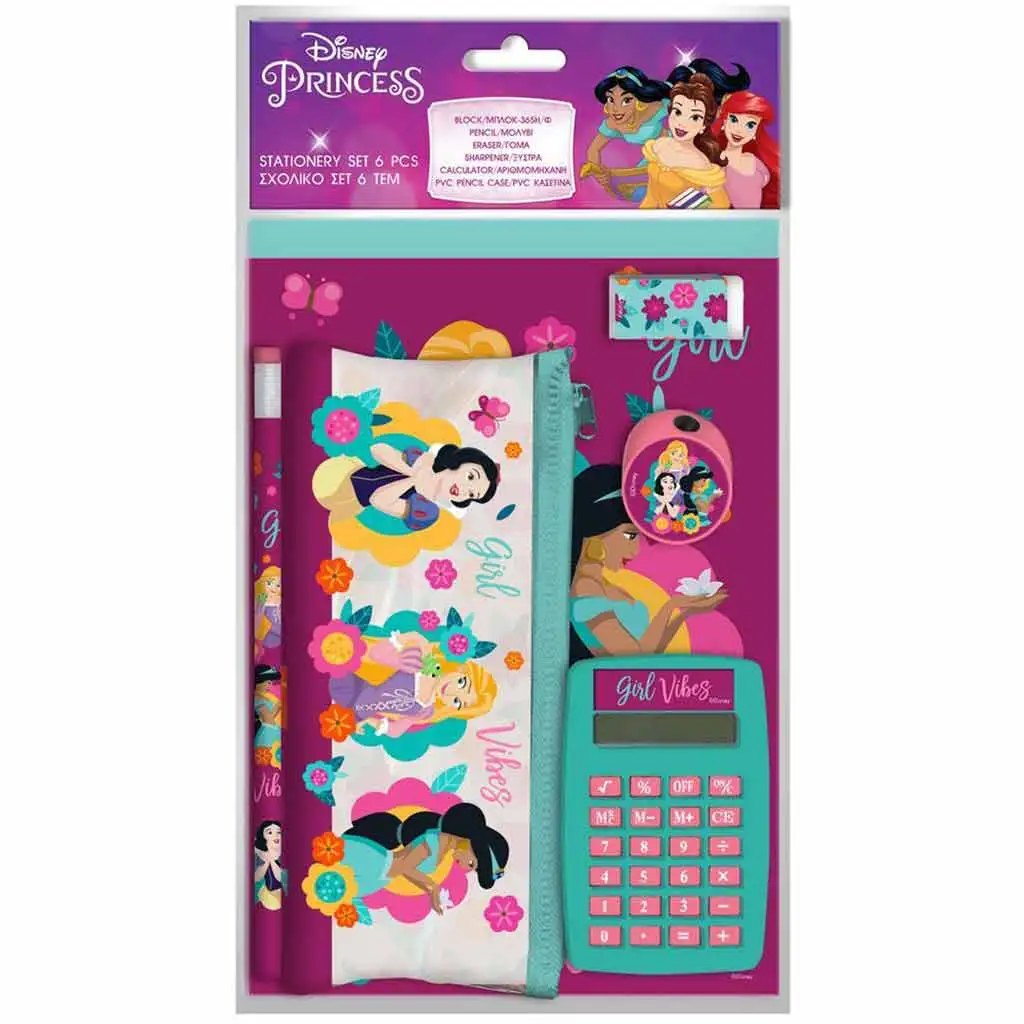 imagen de Luna: Set de papelería de Princesas Disney con calculadora, paquete de 6 piezas 1