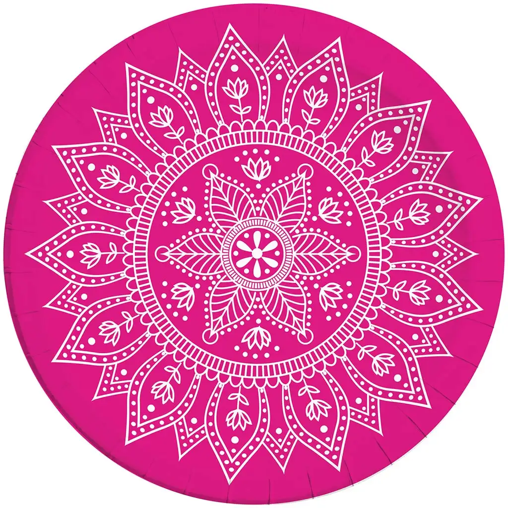 imagen de Mandala fucsia-blanco set de platos de papel de 8 piezas de 23 cm 1