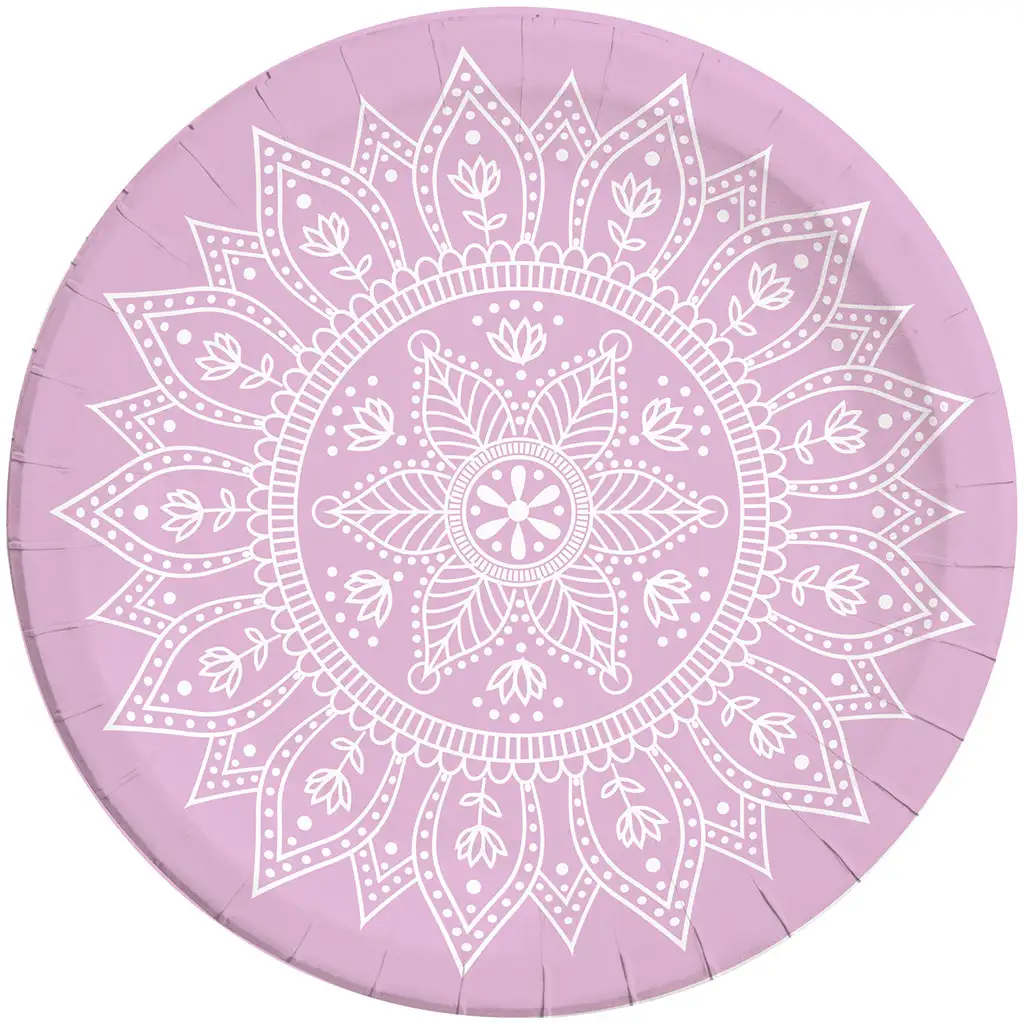 imagen de Mandala morado-blanco set de 8 platos de papel de 23 cm 1