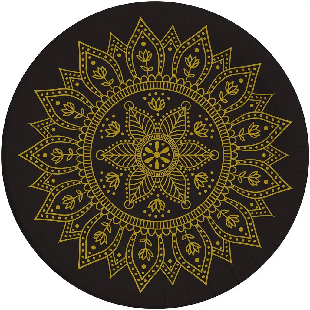 imagen de Mandala negro-dorado set de platos de papel de 8 piezas de 23 cm 1