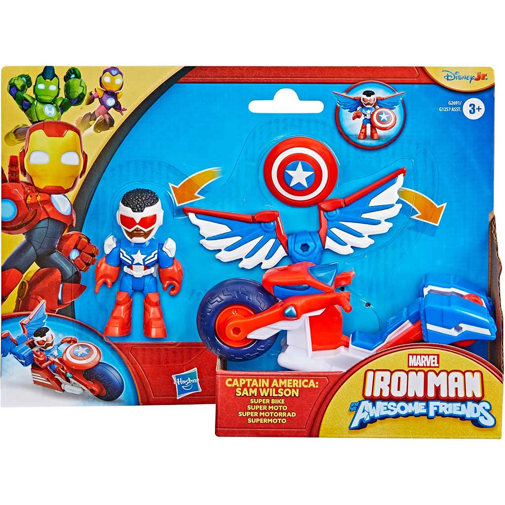 imagen de Marvel Iron Man y sus maravillosos amigos - Capitán América y su vehículo Super Bike - Hasbro 1
