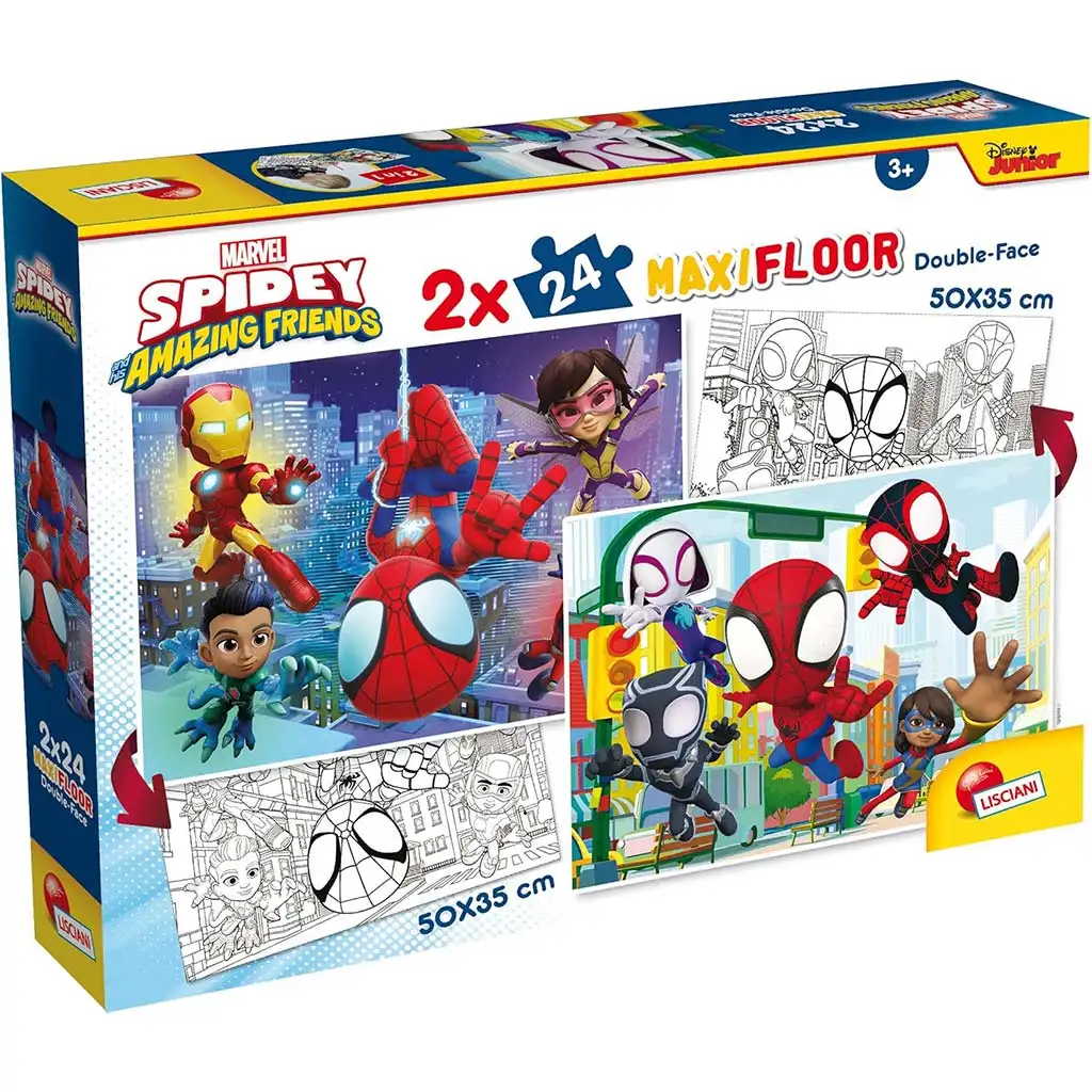 imagen de Marvel Spidey 2 en 1 maxi 2x24 piezas puzzle y colorear 50x35cm - Lisciani 1