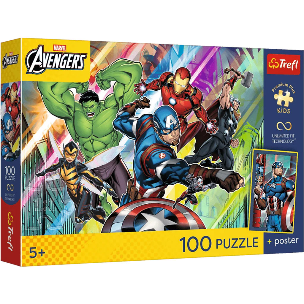 imagen de Marvel Vengadores Fuerza y poder puzzle de 100 piezas - Trefl 1