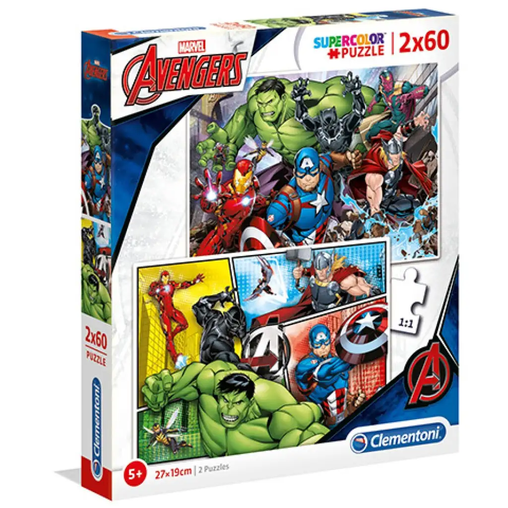 imagen de Marvel Vengadores Supercolor 2 en 1 puzzle 2x60 piezas - Clementoni 1
