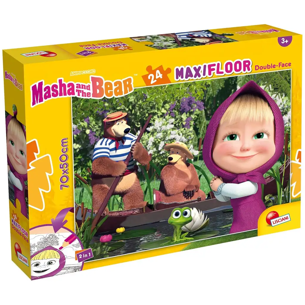 imagen de Masha y el oso 2 en 1 24 piezas maxi puzzle de suelo y libro para colorear 70x50cm - Lisciani 1
