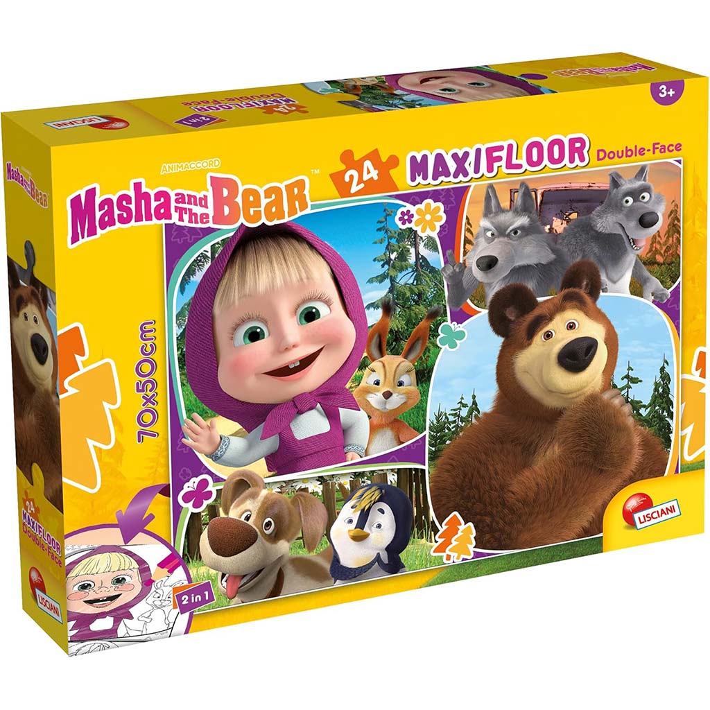 imagen de Masha y el oso 2 en 1 maxi puzzle y colorear 24 piezas 70x50cm - Lisciani 1
