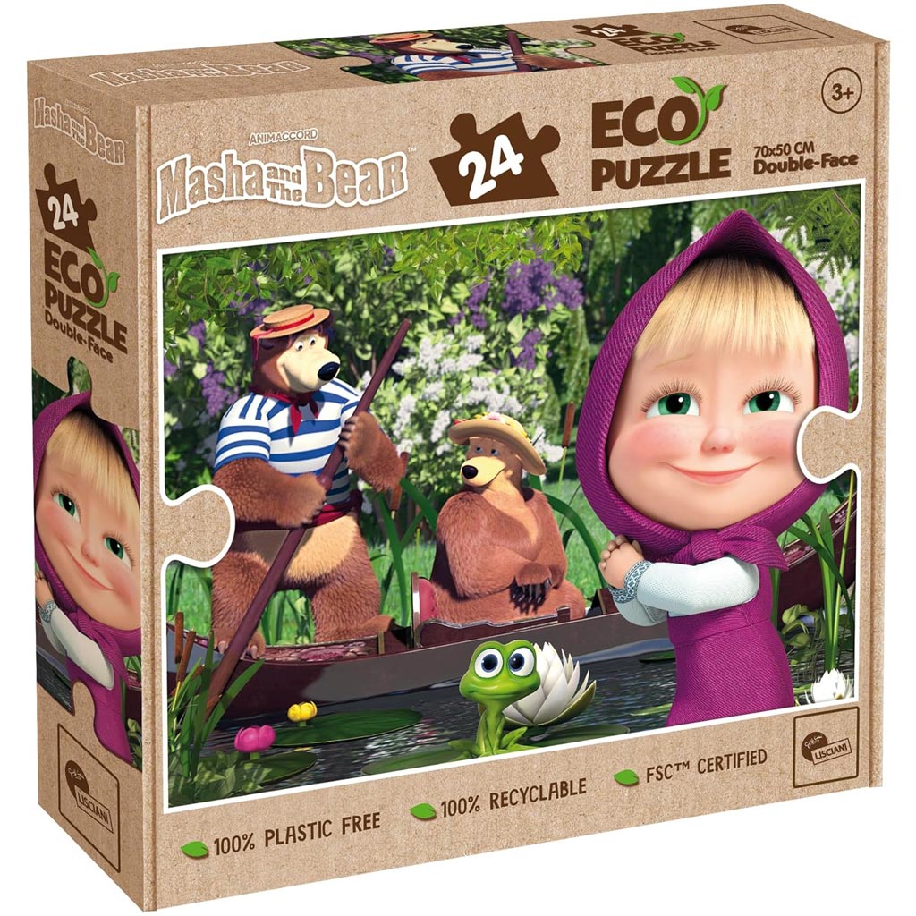 imagen de Masha y el oso en el lago 2 en 1 24 piezas Eco maxi puzzle y colorear 70x50cm - Lisciani 1