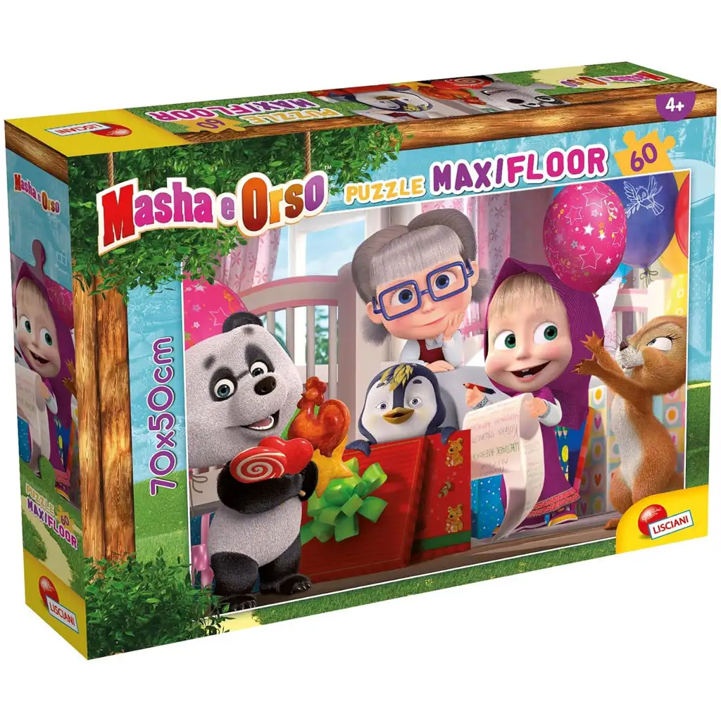 imagen de Masha y el Oso fiesta sorpresa puzzle maxi de 60 piezas 70x50cm - Lisciani 1