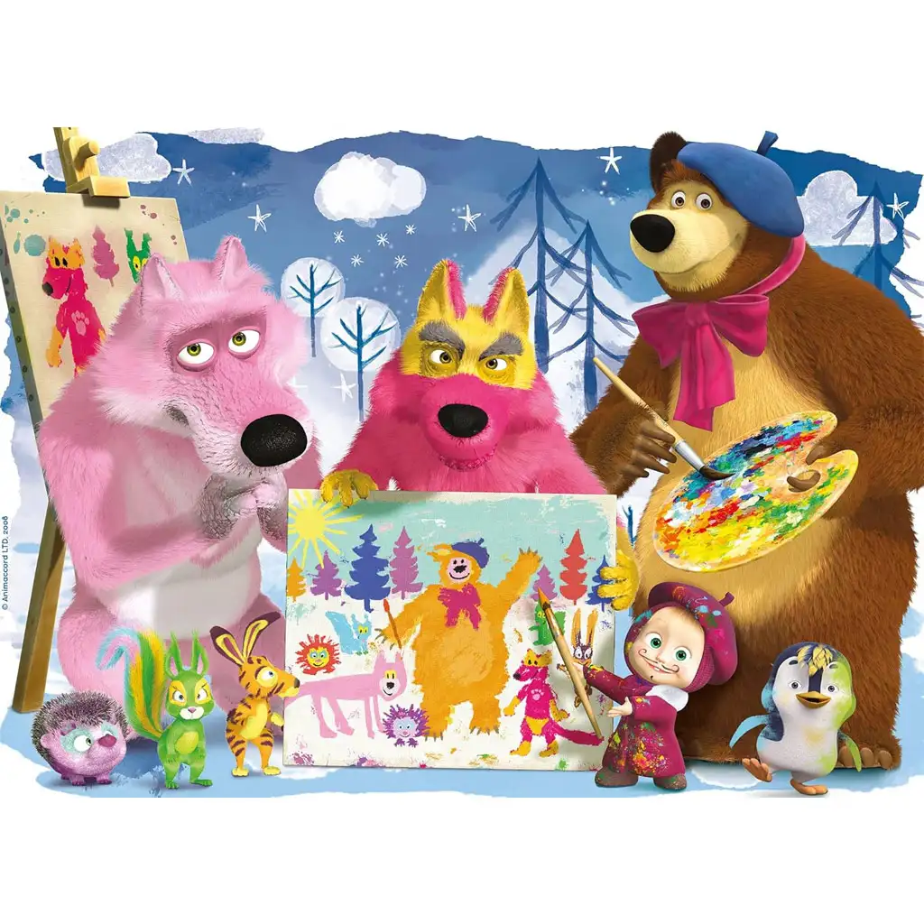 imagen de Masha y el oso pintura con amigos 60 piezas maxi puzzle de suelo 70x50cm - Lisciani 2