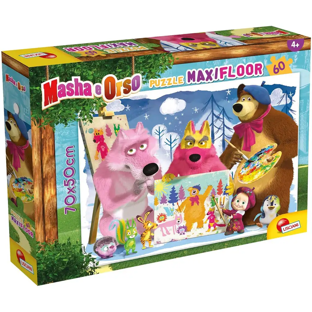 imagen de Masha y el oso pintura con amigos 60 piezas maxi puzzle de suelo 70x50cm - Lisciani 1