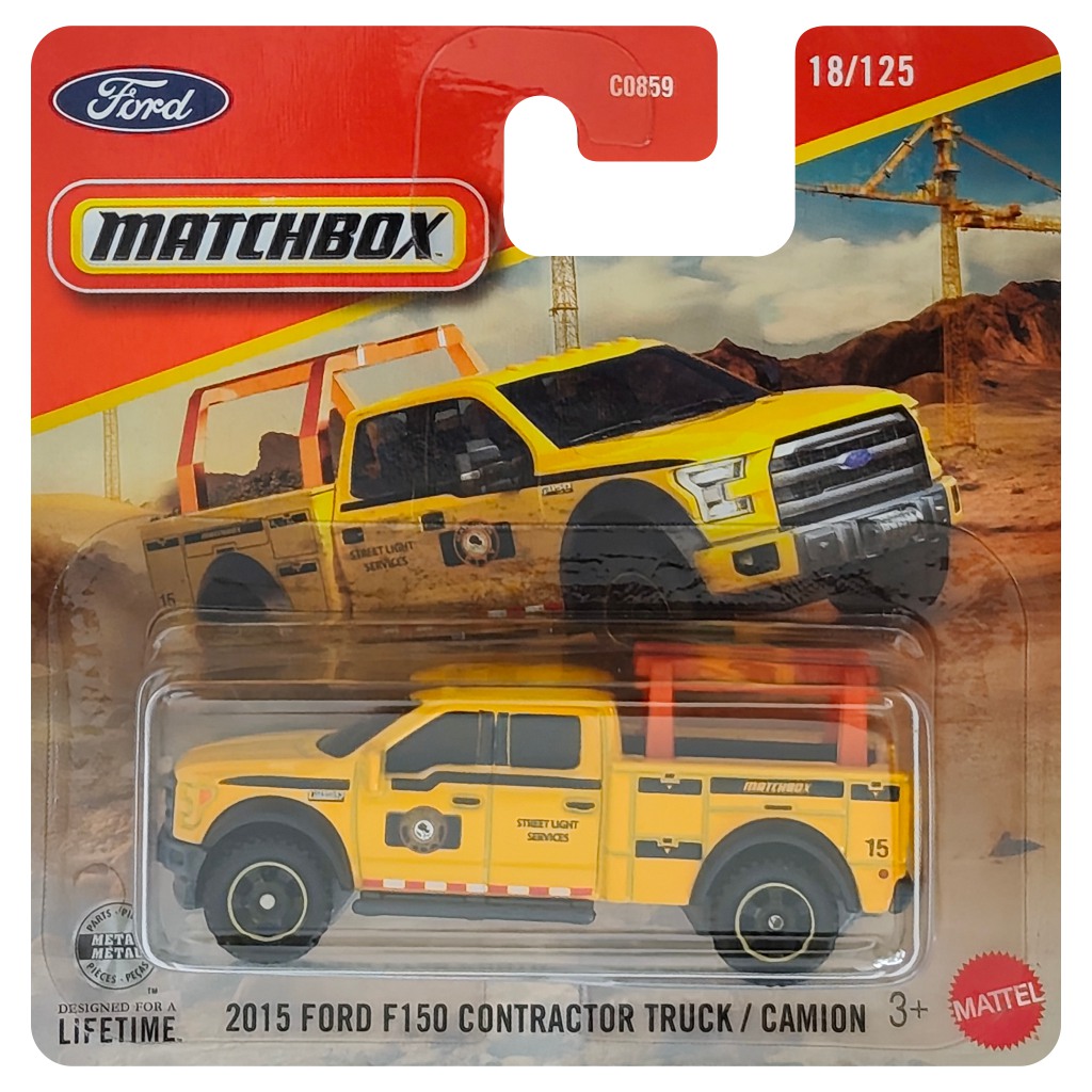 imagen de Matchbox: Camión Contratista Ford F-150 2015 coche pequeño amarillo 1/64 - Mattel 1