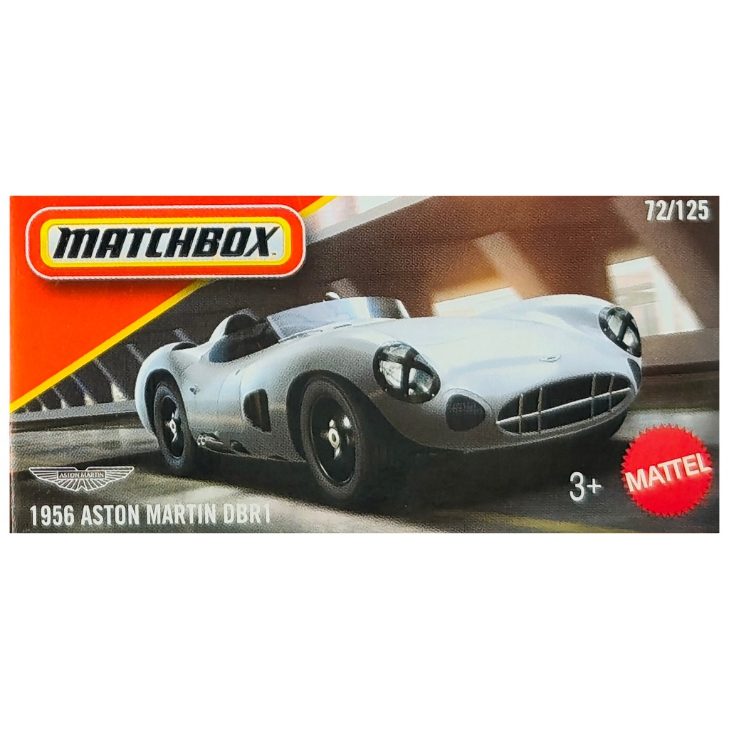 imagen de Matchbox: coche pequeño 1956 Aston Martin DBR1 gris en caja de cartón 1/64 – Mattel 1