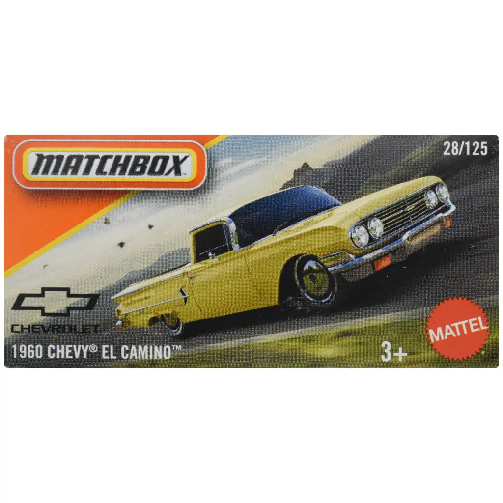 imagen de Matchbox: Coche pequeño amarillo 1960 Chevy El Camino en caja de cartón 1/64 - Mattel 1