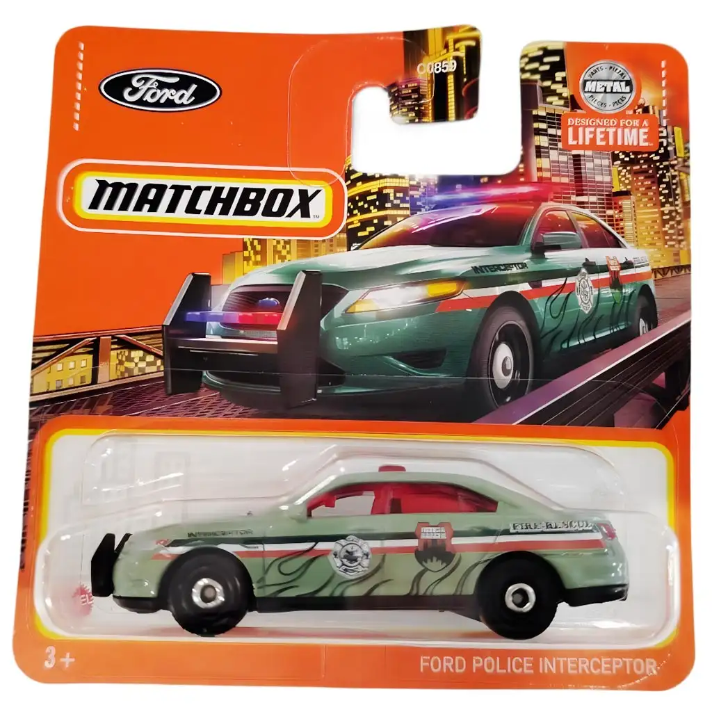 imagen de Matchbox: Ford Police Interceptor con diseño llameante 1/64 cochecito - Mattel 1