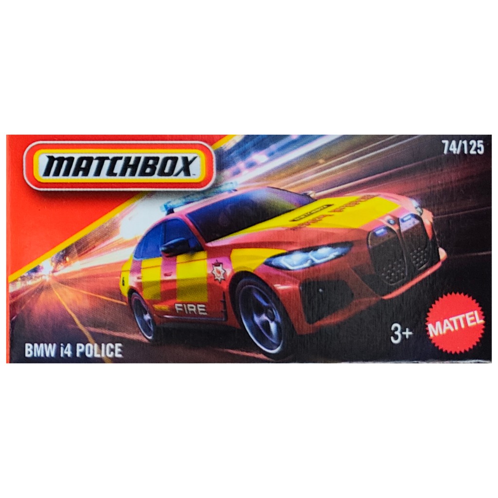 imagen de Matchbox: Pequeño coche de policía BMW i4 en caja de cartón 1/64 - Mattel 1