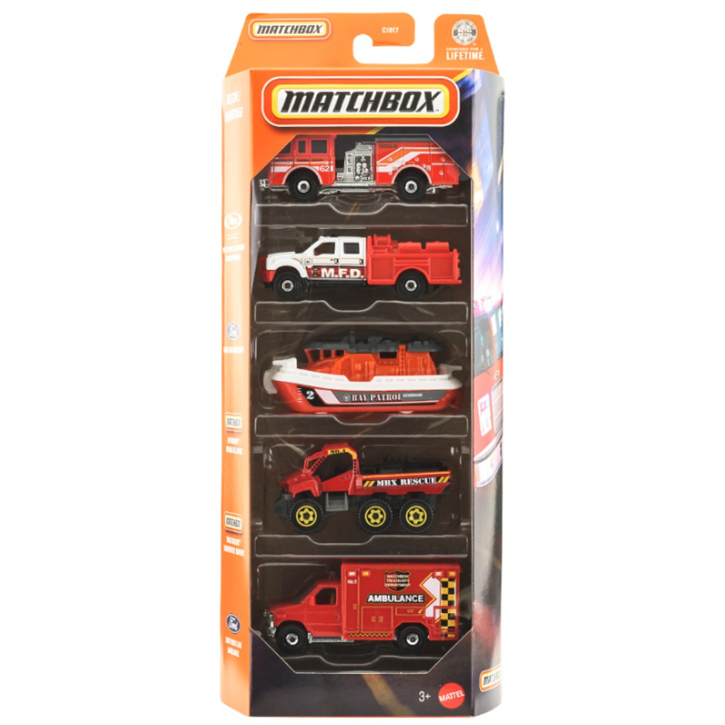 imagen de Matchbox: Set de coches pequeños de rescate de 5 piezas 1/64 - Mattel 1